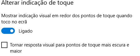 imagem da definição que ativa ou desativa a indicação de toque no Windows
